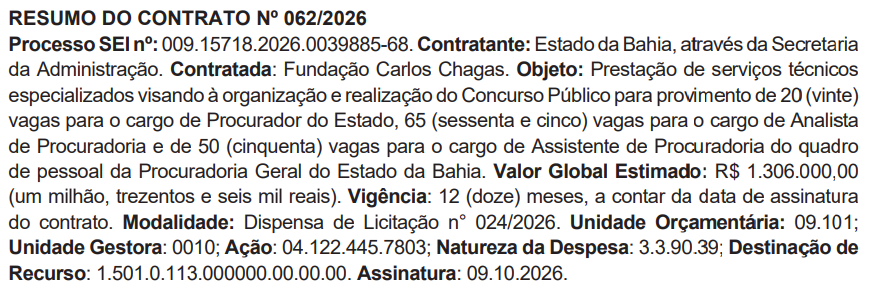 FCC é a banca do novo concurso Procurador PGE BA